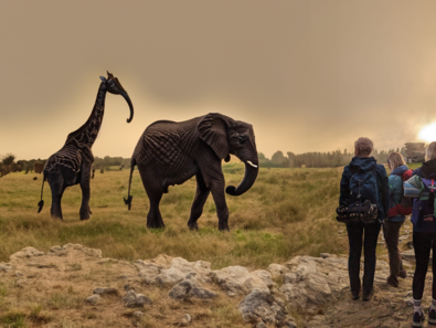 Griaffe und Elefant von KI generiert von crosseye Marketing 