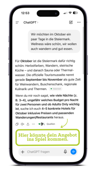 Mockup von einem Chatverlauf in ChatGPT.