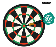 Dartscheibe mit einem Pfeil mit ChatGPT Logo in der Mitte.